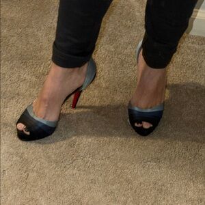 Christian Louboutin Black and Blue Peep-Toe Heels